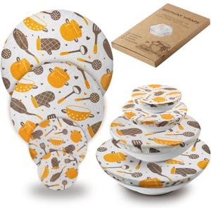 4PCS Reusable Beeswax Bowl Covers for Bread Proofing, Washable Sourdough Proofing Covers, Elastic Cotton Dish Domes for Food Storage (4PCS-Kitchen Tools)