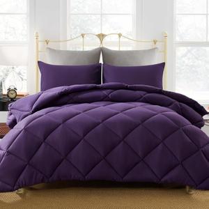 Decroom Lightweight Twin Comforter Set with 1 Pillow Sham - 2 Pieces Set - Quilted Down Alternative Comforter/Duvet Insert for All Season - Purple - Twin/Twin XL Size
