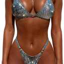 YAUASOPA Women Shiny Bikini Micro Sexy String Two Pieces Swimsuit Female Thong Swimwear (Small, Black)