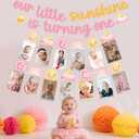 Our Little Sunshine Is Turning One Banner with 1st Birthday Photo Banner for Baby Newborn to 12 Months, Pink Yellow Sunshine 1st Birthday Decorations for Girls