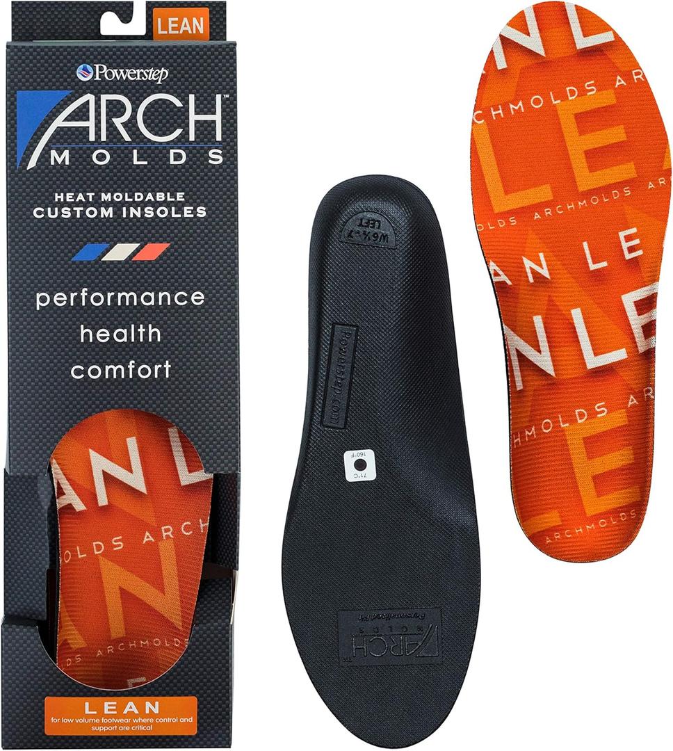 Powerstep Archmolds Lean Orthotic Insoles, Heat Moldable Shoe Inserts for Slim Cushioning and Full Support, Orange (Men's 4-4.5 / Women's 5.5-6)