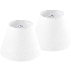 GOSO 9" Small White Lamp Shades for Table Lamps Set of 2 Bell,5"*9"6.4" (Spider) Modern Wall Lamp Shade Linen Replacement for Bedroom,Scalloped Lampshade Fabric-No Assembly Required (Small Drum-5*9*6.4 IN-2 pack, White-texture stripe fabric)