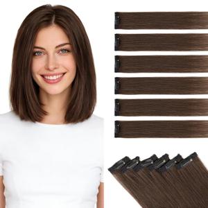 Benehair 6PCS 6 Clips In Human Hair Extensions Dark Brown Short Straight Mini Clip Ins Real Remy Clip On Hairpin Hairpiece For Women 12inch 33g #2R