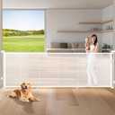 120" Extra Wide Retractable Baby Gates Mesh Gate, Long Retractable Dog Gate for Large Opening, 42" Extra Tall Child Safety Gate Pet Gate with Support Rods for Stairs Hallways Doorways Indoor Outdoor (White)