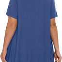 MONNURO Womens Summer Tops Plus Size Tops Short Sleeve Pleated Shirts Swing Blouse Tunic Tops for Curvy Women (Blue, XL)