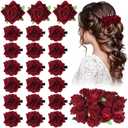 BBTO 21 Pcs Flower Hair Pins Rose Barrettes Clips for Women Flower Accessories Bride Claw Clip Hairpin Brooch Headpiece for Wedding(Wine Red,Large, Small)