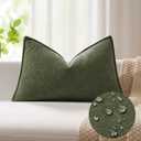 Kevin Textile 14x20 Inch Lumbar Pillow Cover 1 Pack Soft Boucle Textured Decorative Waterproof Rectangle Cushion Elegant Accent Pillow for Couch Sofa Chair Bed Home Decor Indoor Outdoor Olive Green