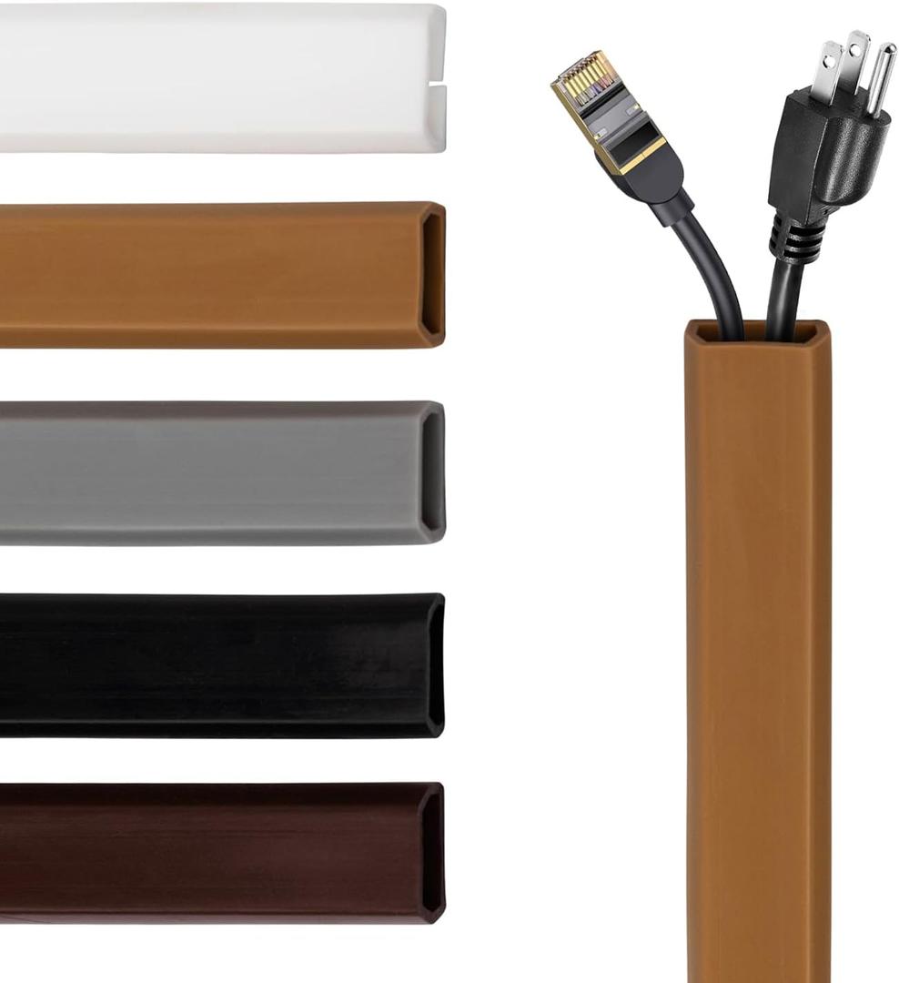 TV Cord Hider  Flexible Wall Cord Cover Low Profile Silicone Cable Raceway Self Adhesive Cut to Size Design for Hiding Wires on Wall Clean Home Setup Cable Concealment, Brown, 6 Feet