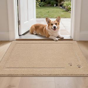 BEQHAUSE Dog Door Mat for Mud Paws Dirt Trapper Doormat Non-Slip Entryway Rugs Absorbent Welcome Mat Washable Indoor Floor Mat Low-Profile for Front Door, 24" x 36", Beige