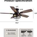 46 Inch Ceiling Fans with Lights and Remote Control, Flush Mount Black Ceiling Fan with Light, Industrial Retro Style, Indoor for Bedroom Living Room 8837X