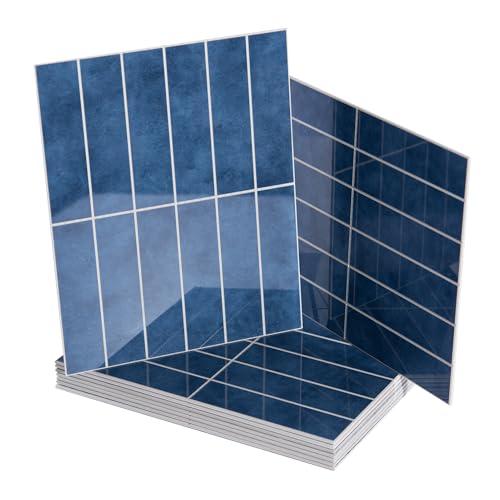 Art3d 10-Sheet Faux Marble Peel and Stick Backsplash Tile for Kitchen Wall Bathroom Countertops, 11.4 inch x 9.1 inch Stick-on Glazed-Ceramic Finish Resist to Water, Heat and Scratches, Blue