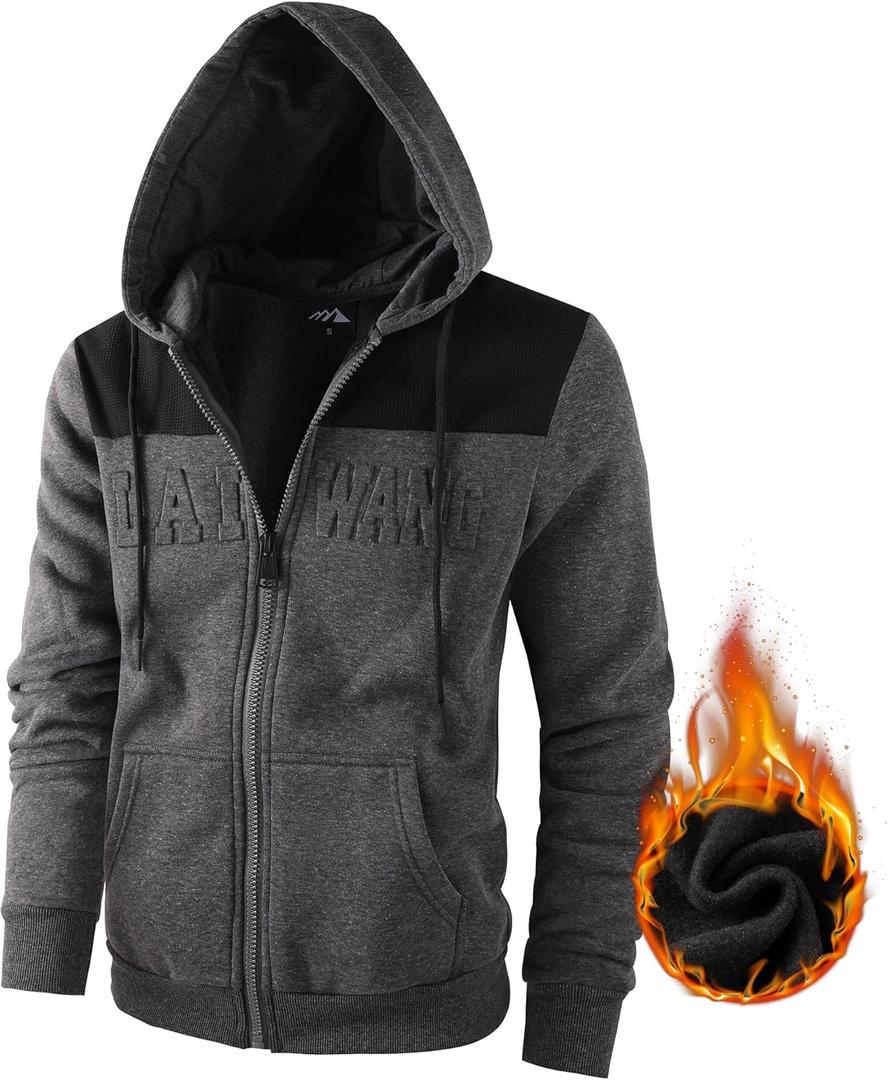 Men's Full Zip Fleece Hoodie Lightweight Athletic Performance Sweatshirt Jacket with Pocket (Black, XXL)