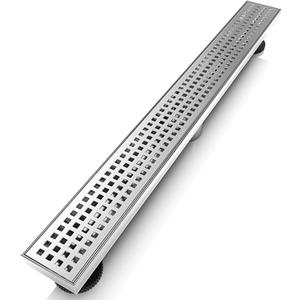 WEBANG 24 Inch Linear Shower Drain Rectangular Floor Drain with Accessories Square Hole Pattern Cover Grate Removable SUS304 Stainless Steel CUPC Certified Brushed