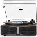 RetroAudio Vinyl Record Player with Built-in Speakers, Bluetooth 5.4 Input Turntable for Vinyl Records, Magnetic Cartridge, 33/45 RPM Belt Drive, RCA Out, Adjustable 3-Level Light Bar, Walnut Brown