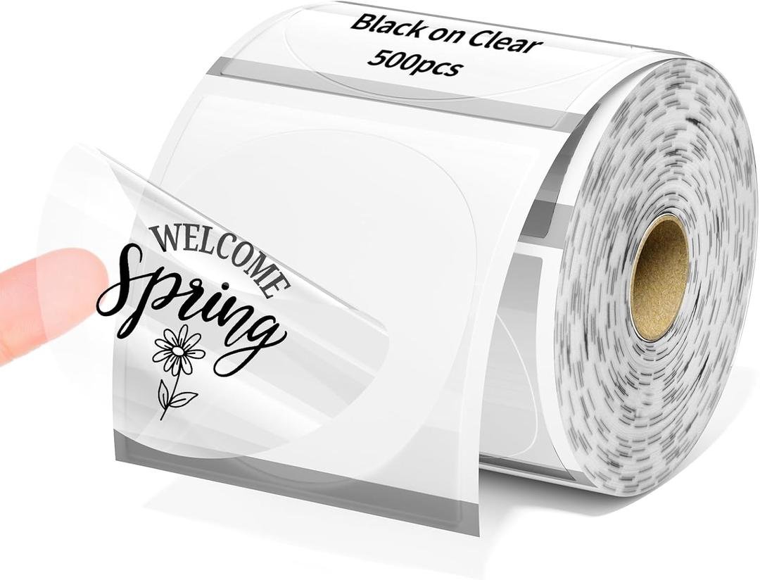 Phomemo 2 Circle Thermal Label, Self-Adhesive Round Sticker Labels, Circular Direct Thermal Printer Labels for Phomemo 241bt, D520BT, 344WF Label Printer, 500 Labels/Roll, Transparent