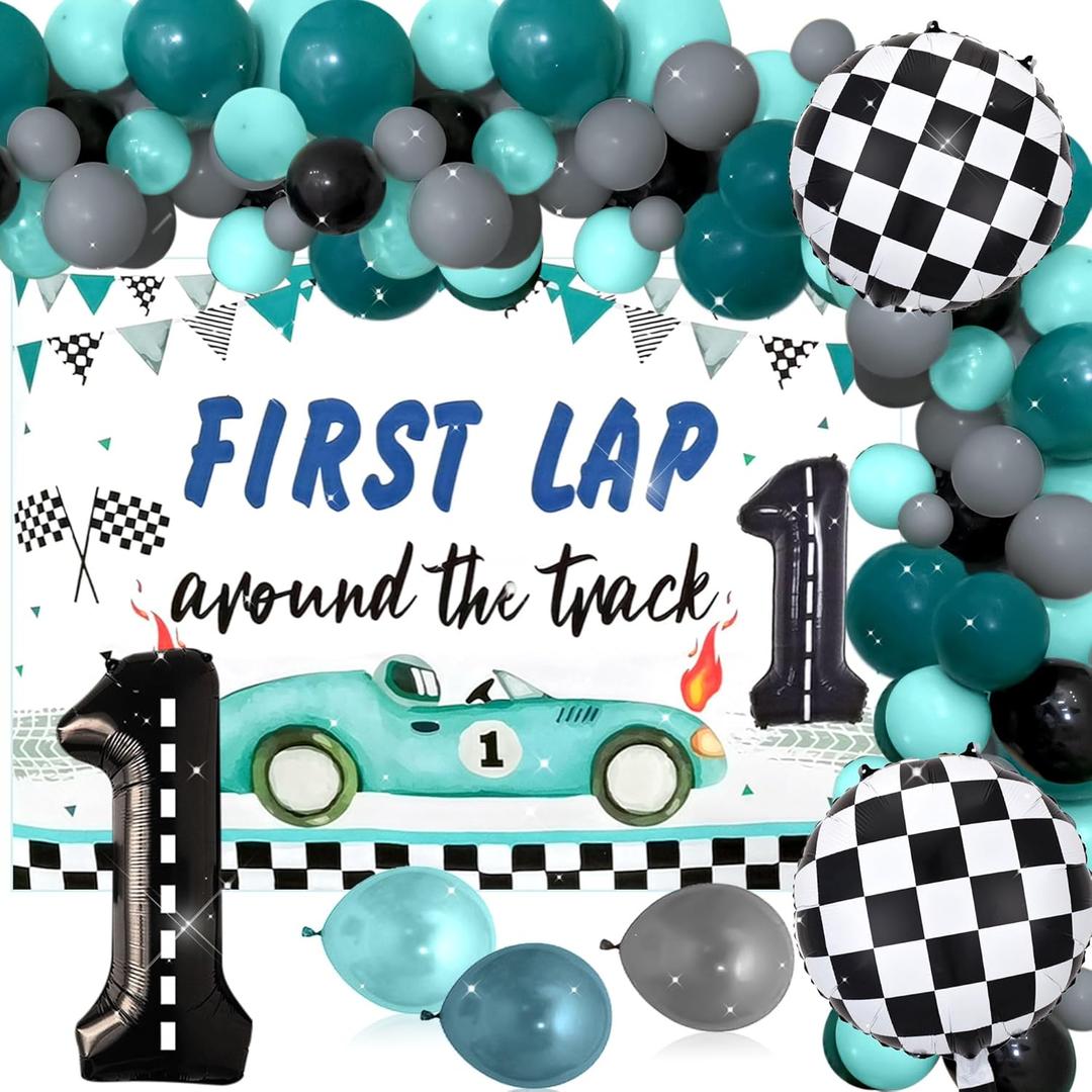 JeVenis 25 PCS Vintage Car First Lap Around The Track Decorations For Boys' Birthday Party