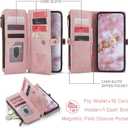 Defencase Compatible with Galaxy S21 FE 5G Case Wallet with RFID Blocking Card Holder for Women Men, PU Leather Magnetic Snap Flip Zipper Strap Phone Case Fit for Samsung Galaxy S21 FE 5G, Rose Pink