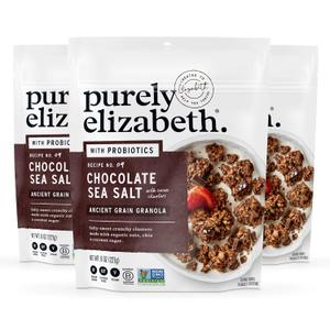 Purely Elizabeth, Chocolate Sea Salt, Ancient Grain Granola with Probiotics, Gluten-Free, 8 Ounce (Pack of 3) (EXP 01/16/26)