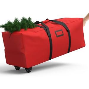 Patiobay Rolling Christmas Tree Storage Bag 9 Ft Xmas Artificial Disassembled Trees, 600D Waterproof Oxford Fabric, Durable Wheels & Handles, Heavy Duty Storage Container (Red)
