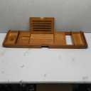 XcE Bathtub Caddy Tray Expandable to 105cm with Bamboo Book Stand and Soap Tray, Brown