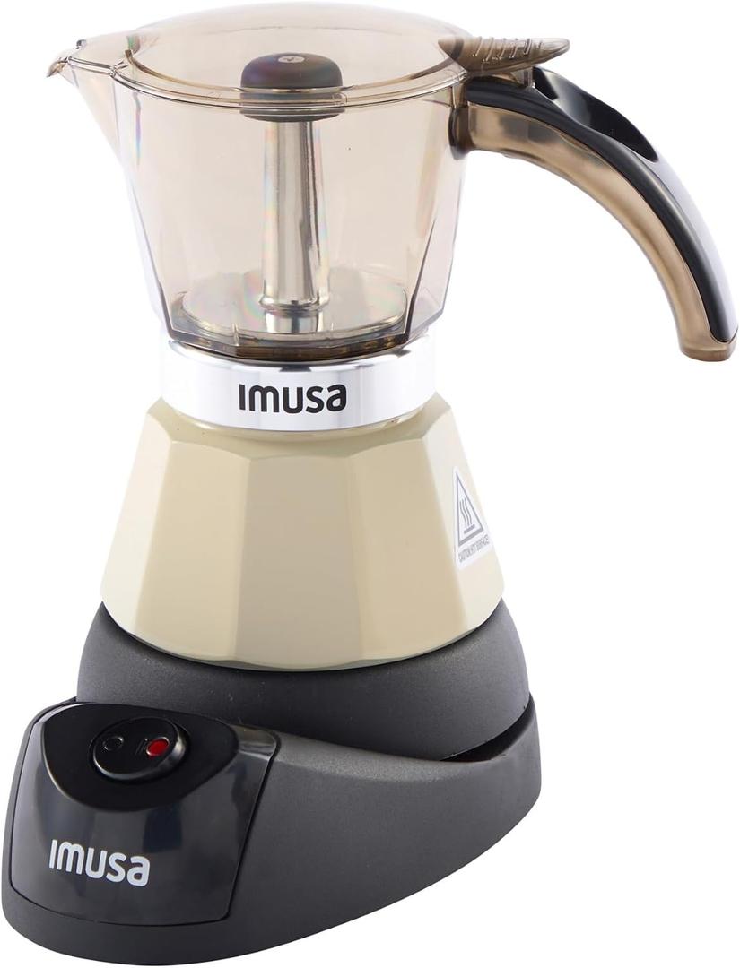 IMUSA 3 or 2 Cup Electric Almond Espresso Maker, Compact Moka Coffee Machine with Keep Warm Function, Detachable Base, Milk Coffee Brewer for Cuban, Italian & Espresso Drinks