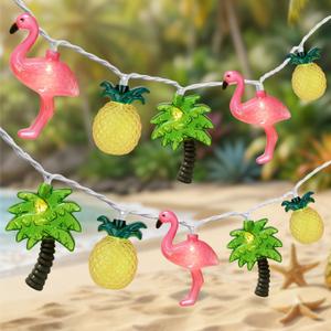 12FT 20LED Summer Hawaiian Themed Party Decorations Lights - LED Tropical Hawaiian String Lights Flamingo Pineapple Palm Tree Lights Waterproof for Summer Tropical Pool Beach Luau Party Decorations