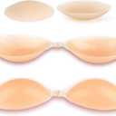 Rita Adhesive Bra Sticky Invisible Strapless Push-Up Silicone Bra for Backless Dress + Non-Adhesive Nipple Covers (Nude, D)