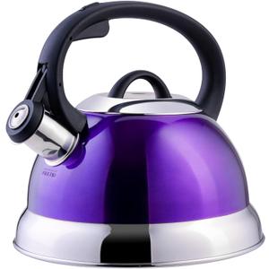 Mr. Coffee Flintshire Stainless Steel Whistling Tea Kettle W/Nylon Handle, 1.75-Quart, Metallic Purple