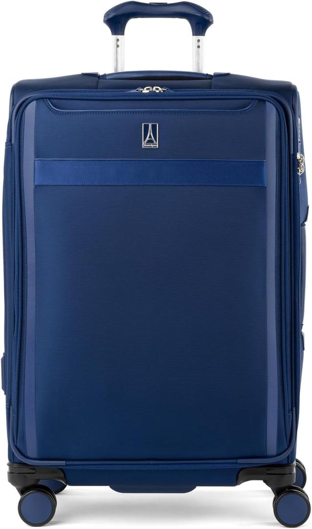 Travelpro VersaPack+ Lightweight Softside Expandable Checked Luggage, 8 Spinner, TSA Lock, Checked Medium 25-Inch, Estate Blue