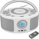 WISCENT Portable CD Player with Bluetooth Boombox, FM Radio Stereo Sound, USB, 3.5mm AUX Port & Headphone Jack, Mains or Battery 