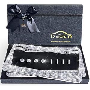 Bling License Plate Frames with High End Ribbon Gift Box, 2 Pack Rhinestone License Plate Frame, Handcrafted Crystal Premium Stainless Steel Bling License Plate Frame for Women, Party, Birthday, Xmas Gift