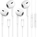 2 Pack USB C Headphones for iPhone 15, Wired in-Ear Earphones Type C Earbuds with Mic & Volume Control Compatible with iPhone 16/15 Pro/Pro Max, iPad Pro, Most USB C Jack Device