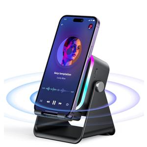 Induction Speaker with Phone Stand 5 in 1 Wireless Induction Bluetooth Audio for iPhone Android Phone Speakers Amplifier with Rechargeable Colorful Light, Birthday Gifts for Men Women Teens (Black)