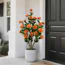 Artificial Camellia Plant in Black Pot - 36 Faux Spring Flower Tree with Realistic Camellia Flower, Fake Flower Tree Perfect for Home Decor, Office Indoor/Outdoor Use (Orange)