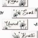 ONIZHITY Set of 4 Black Bathroom Decor With Black Flower Wall Art Inspire Relax Soak Unwind Rustic Farmhouse Wooden Wall Art Ideal for Women's Bedroom, Office, Living Room, Kitchen (10x4)