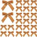 2 x YTJGC 24 Pcs Velvet Ribbon Christmas Tree Bows Bow Tree Topper Door Garland Decor Vintage Wreath Bow Velvet Bows Ornaments for Christmas Trees Gifts Party Door Garland Wreath Deco (Camel)