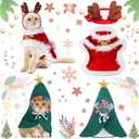3 Pieces Christmas Pet Costumes Outfit Set Includes Puppy Cat Cloak with Star and Pompoms Kitten Dog Antlers Headband Pet Reindeer Headwear Cat Santa Cape with Bell Pet Costume Accessories (Medium)
