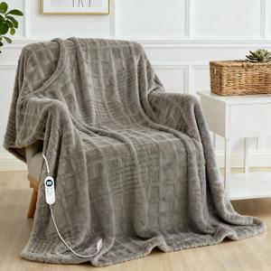 Heated Blanket Electric Throw, 50"X60" Heating Blanket Waffle with 12 Heat Levels, Fast Heating Blanket with 1-12H Timer, Overheat Protection with ETL & FCC for Bed Home Office Sofa, Light Gray