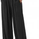 Zylioo Tall Womens Pants Wide Leg Palazzo Pants Elastic Waist Baggy Long Inseam Summer Lounge Beach Bottoms with Pockets (Black, M)