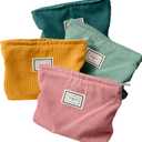 Sanwuta 4 Pack Velvet Makeup Bag Cosmetic Bag for Women Large Capacity Corduroy Pouch Zipper Canvas Travel Toiletry Purse Make up Organizer Case Accessories(Retro Color, Plaid)