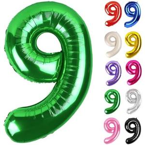 Green Number 9 Balloon 40 Inch, 9 Balloon Number, 9th Birthday Decorations, Green Party Supplies for Boys Girls