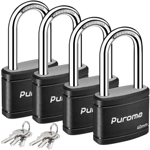 Puroma 4 Pack Keyed Padlock with 6 Keys Alike, 1.8 Inch Locker Lock 40mm Heavy-Duty Locks for Gate Fence Hasp Cabinet Toolbox School Gym Locker (Black)