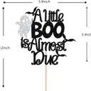 4 x A Little Boo is Almost Due Cake Topper, Boo Theme Baby Shower Cake Decorations, Halloween Baby Shower Pregnancy Announcement Party Decorations, Black Glitter