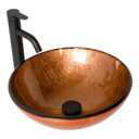 Lofeyo 16'' Small Copper Glass Vessel Sink Orange Sink with Drain Combo 16 Inch Modern Oval Above Counter Bathroom Bowl Vanity Sink Artistic 5 Inch Deep Basin