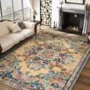 5x7 Boho Area Rug for Living Room,Washable Vintage Area Rugs,Low Pile Soft Floor Carpet,Non-Slip Eco-Friendly Large Rug for Bedroom Kitchen Office,Orange&Cream