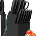 XANAPON Knife Set, 14 Pieces Kitchen Knife Set, High Carbon German Stainless Steel, Dishwasher Safe Cutlery with Sharpener, Black