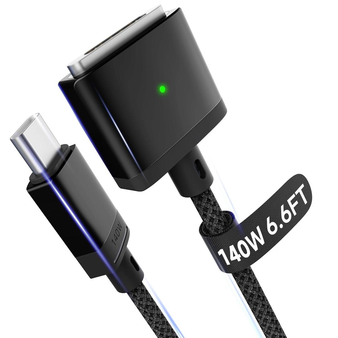 Magnetic 3 Cable USB-C 6.6FT Compatible with M4/M3/M2 MacBook Air Pro Charger, 140W Magnetic Safe 3 Cable for MacBook Air (13"/15" 2025/2024/2023/2022), Pro (16"/14" 2024/2023/2021), Black