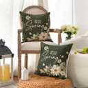 AVOIN colorlife Hello Spring White Daisy Throw Pillow Covers, 18 x 18 Inch Dark Green Eucalyptus Leaves Cushion Case Decoration for Sofa Couch Set of 2