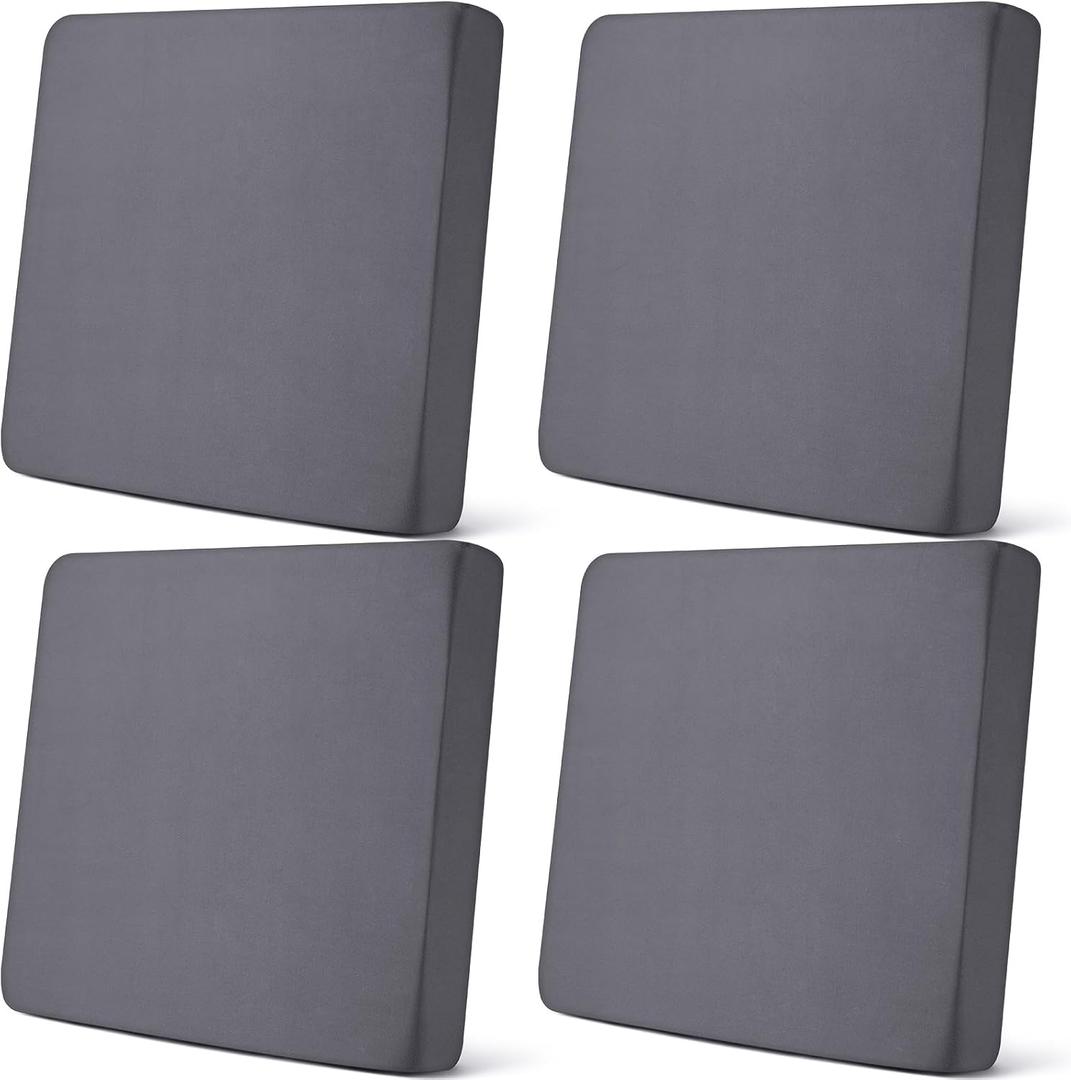 Newwiee Set of 4 Stretch Patio Cushion Covers Sofa Couch Seat Chair Slipcovers Cushion Cover Replacement Furniture Protector for Pets Washable(Dark Grey,Seat Cover,Solid)