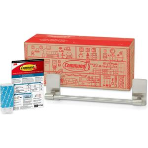 Command Towel Bar with Water Resistant Strips, Organize Your Bathroom, Easy to Open Packaging (9 inches, Satin Nickel)